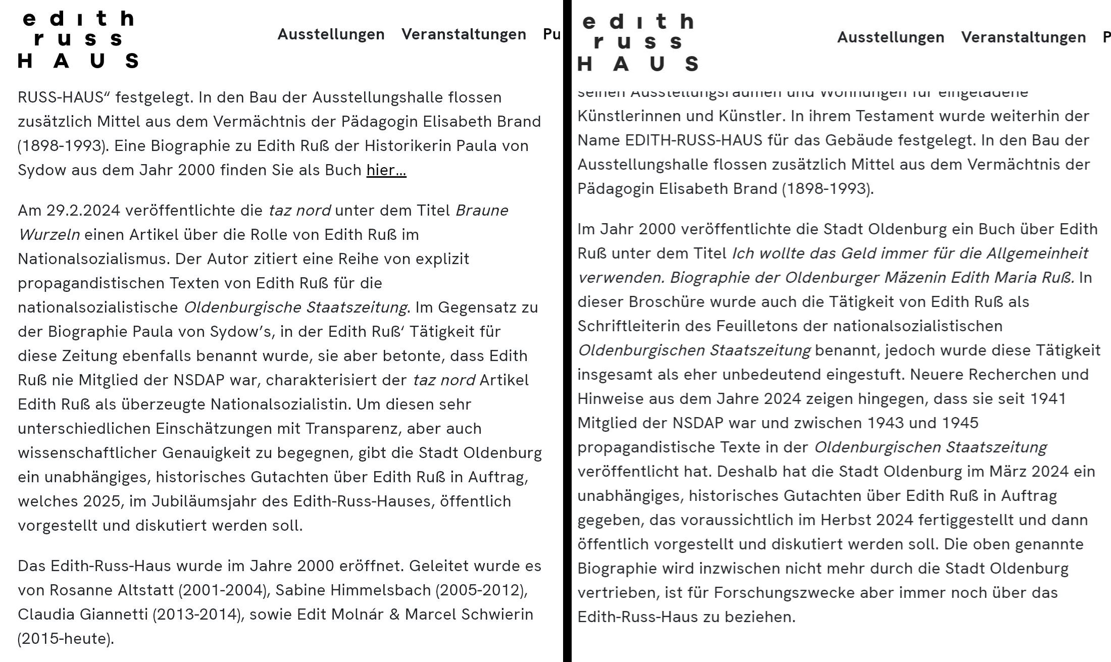 Update der Edith-Russ-Haus Webseite am 19.04.2024